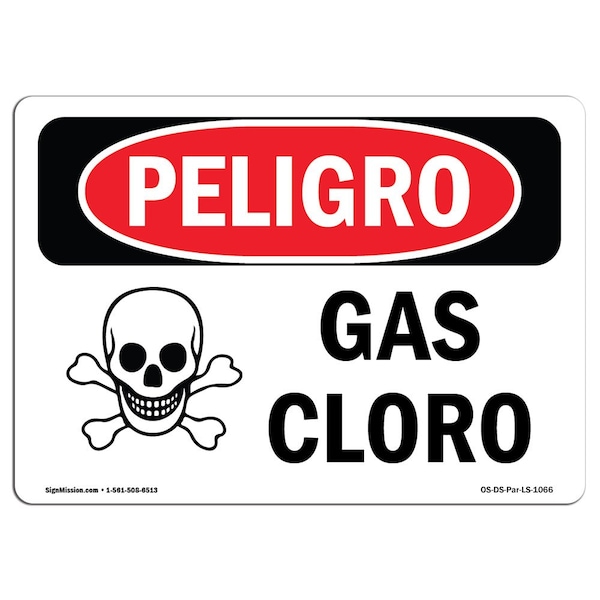 OSHA Sign, Chlorine Gas Spanish, 18in X 12in Rigid Plastic, 12" H, 18" W, Chlorine Gas Spanish